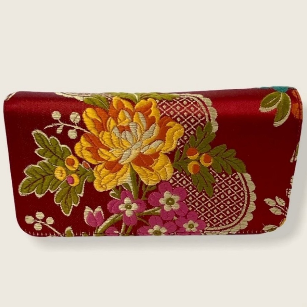 Stubbs Wooten Silk Red Floral Embroidered Bohemian Hippie Snap Case